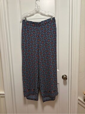 Max Studio Navy and Coral Floral Print Wide Leg Pants